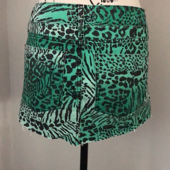 Vintage 90’s  Animal Print Denim Mini Skirt Jade Green Black Size Small S - Picture 9 of 14